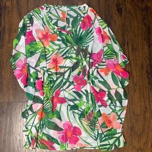Floral Sheer Swimsuit Coverup, Tropical, OS Sm-Lg, v-neck tunic
